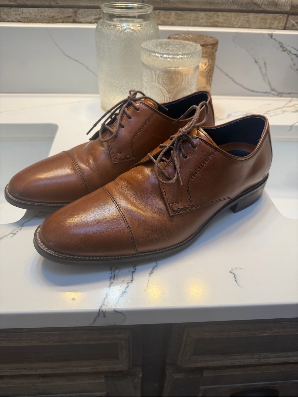 Cole Haan Brown Leather Cap-Toe Derby Shoes